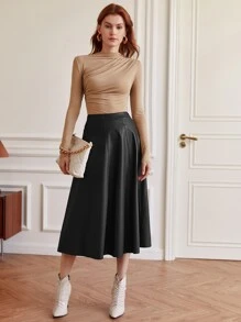 BizChic 高腰PU皮革喇叭半身裙