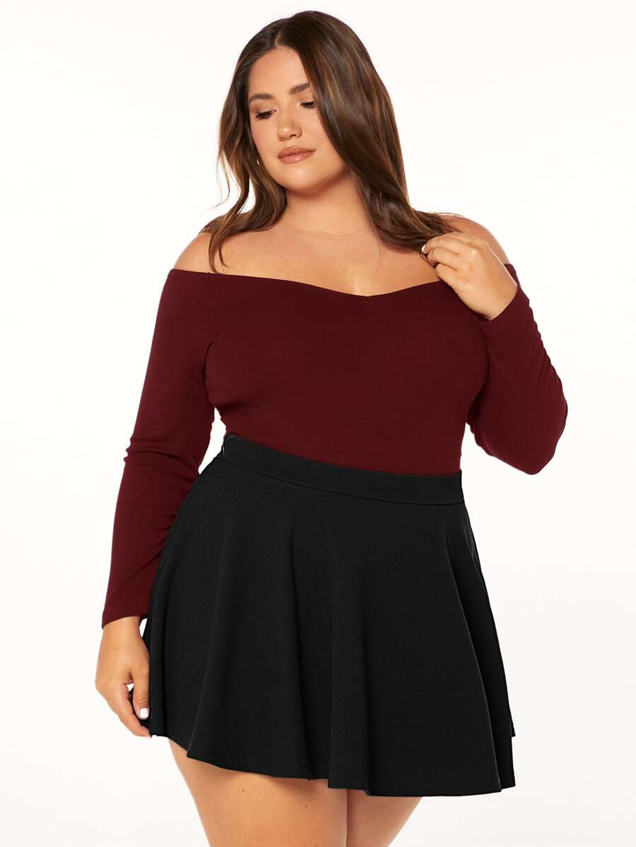 SHEIN Privé Plus Solid High Waist Pleated Skirt - Black - View 1