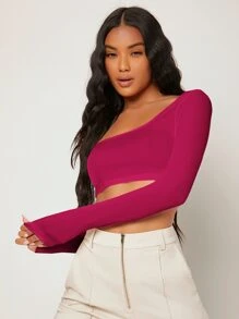 SHEIN BASICS White Knit Women's Slim Fit Crop Top With  Letter & Heart Pattern - Hot Pink - View 5