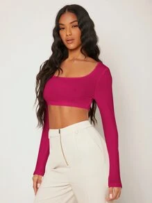 SHEIN BASICS White Knit Women's Slim Fit Crop Top With  Letter & Heart Pattern - Hot Pink - View 7