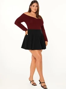 SHEIN Privé Plus Solid High Waist Pleated Skirt - Black - View 4