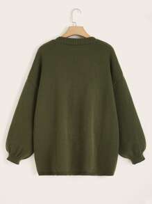 SHEIN Qutie 大码蘑菇图案落肩开衫 - 軍綠色 - 查看 2