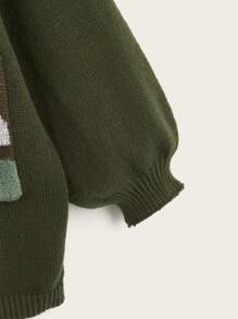 SHEIN Qutie 大码蘑菇图案落肩开衫 - 軍綠色 - 查看 4