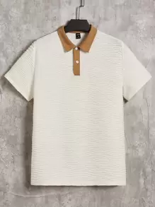 Manfinity Men Contrast Collar Textured Polo Shirt - Beige - View 1