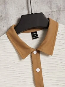 Manfinity Men Contrast Collar Textured Polo Shirt - Beige - View 4