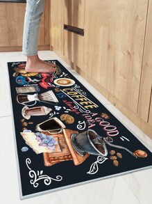 1pc Coffee & Letter Graphic Non-Slip Kitchen Rug, Modern Floor Mat For Kitchen ,Room Decor - Multicolor - View 1