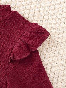 SHEIN Toddler Girls Contrast Star Mesh Ruffle Trim Dress - Burgundy - View 4