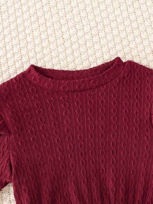 SHEIN Toddler Girls Contrast Star Mesh Ruffle Trim Dress - Burgundy - View 7