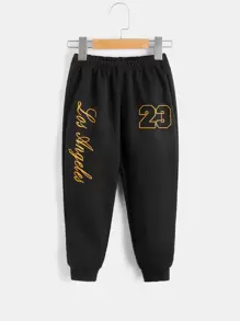 SHEIN Toddler Boys Letter Graphic Sweatpants - Black - View 1