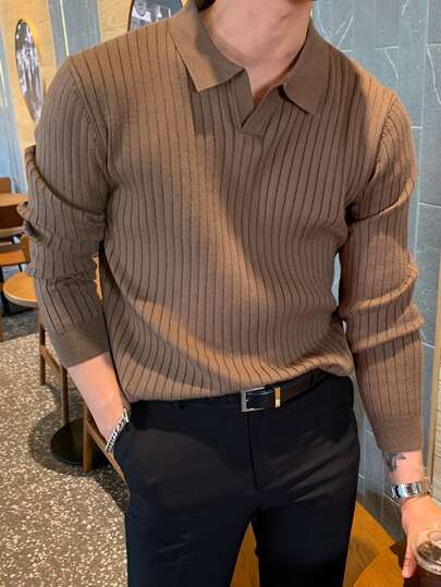 SHEIN X Scheana DAZY Men Polo Neck Ribbed Knit Jumper