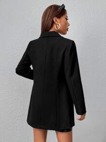 SHEIN PETITE Áo khoác ngoài nữ Túi Nút đôi màu trơn Thanh lịch - màu đen - Xem 2