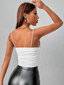 SHEIN PETITE Draped Collar Ruched Cami Summer Top - White - View 2