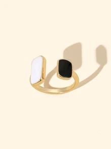 Andkiss Geometric Decor Cuff Ring - Black and White - View 3