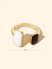 Andkiss Geometric Decor Cuff Ring - Black and White - View 4