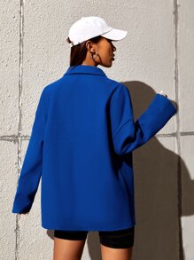 SHEIN EZwear 翻蓋口袋落肩袖花呢外套 - 寶藍色 - 查看 3
