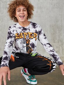 SHEIN 男孩熊和字母圖案紮染T恤