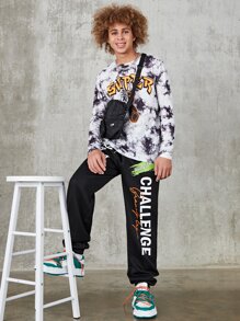 SHEIN 男孩熊和字母圖案紮染T恤