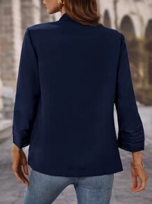 SHEIN Privé Solid Open Front Blazer - Navy Blue - View 2