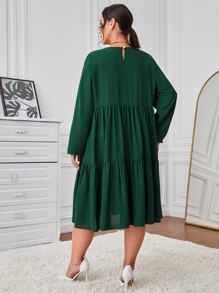 SHEIN LUNE Đầm Plus Size Viên lá sen màu trơn Giải trí - Màu xanh lá cây đậm - Xem 2