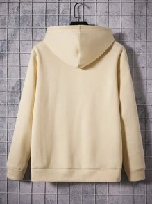 Manfinity VCAY Men Bear Print Kangaroo Pocket Drawstring Hoodie - Beige - View 2