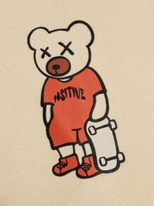 Manfinity VCAY Men Bear Print Kangaroo Pocket Drawstring Hoodie - Beige - View 3