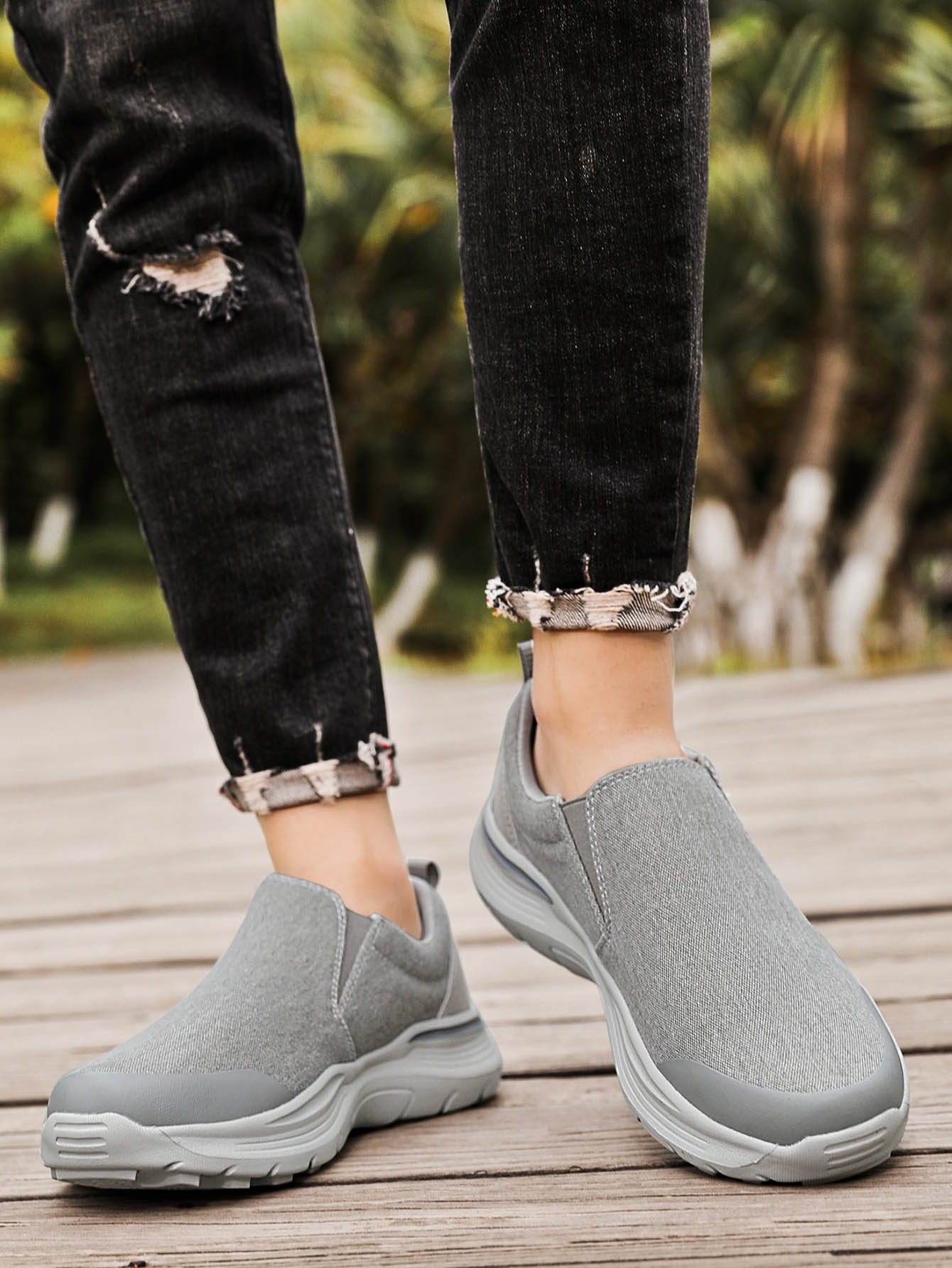 Men Minimalist Canvas Slip On Shoes - Grey - View 1