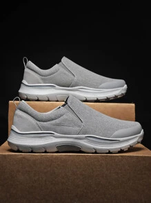Men Minimalist Canvas Slip On Shoes - Grey - View 2