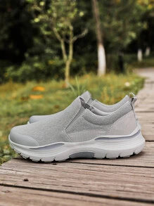 Men Minimalist Canvas Slip On Shoes - Grey - View 4