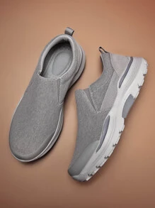 Men Minimalist Canvas Slip On Shoes - Grey - View 5