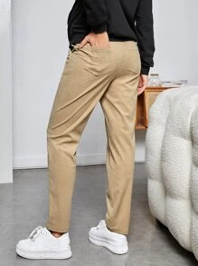 SHEIN Maternity High Waist Straight Leg Trousers - Khaki - View 2