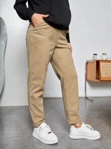 SHEIN Maternity High Waist Straight Leg Trousers - Khaki - View 3