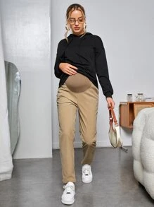 SHEIN Maternity High Waist Straight Leg Trousers - Khaki - View 5