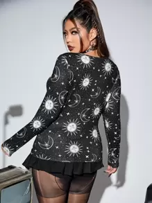 ROMWE PUNK Áo thun Plus size Cắt ra Thiên hà Giải trí - màu đen - Xem 2