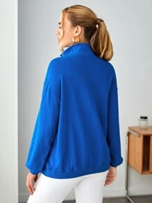SHEIN Maternity Half Zip Drop Shoulder Sweatshirt - Blue - View 2
