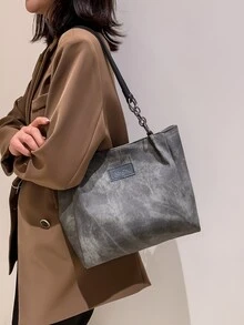 Letter Patch Decor Shoulder Tote Bag With Square Bag - Multicolor - View 2