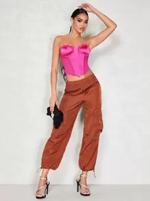 SHEIN BAE Satin Asymmetrical Hem Tube Top