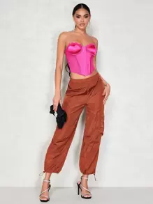 SHEIN BAE Satin Asymmetrical Hem Tube Top