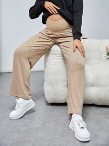 SHEIN Maternity High Waist Straight Leg Trousers - Khaki - View 3