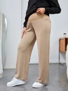 SHEIN Maternity High Waist Straight Leg Trousers - Khaki - View 1