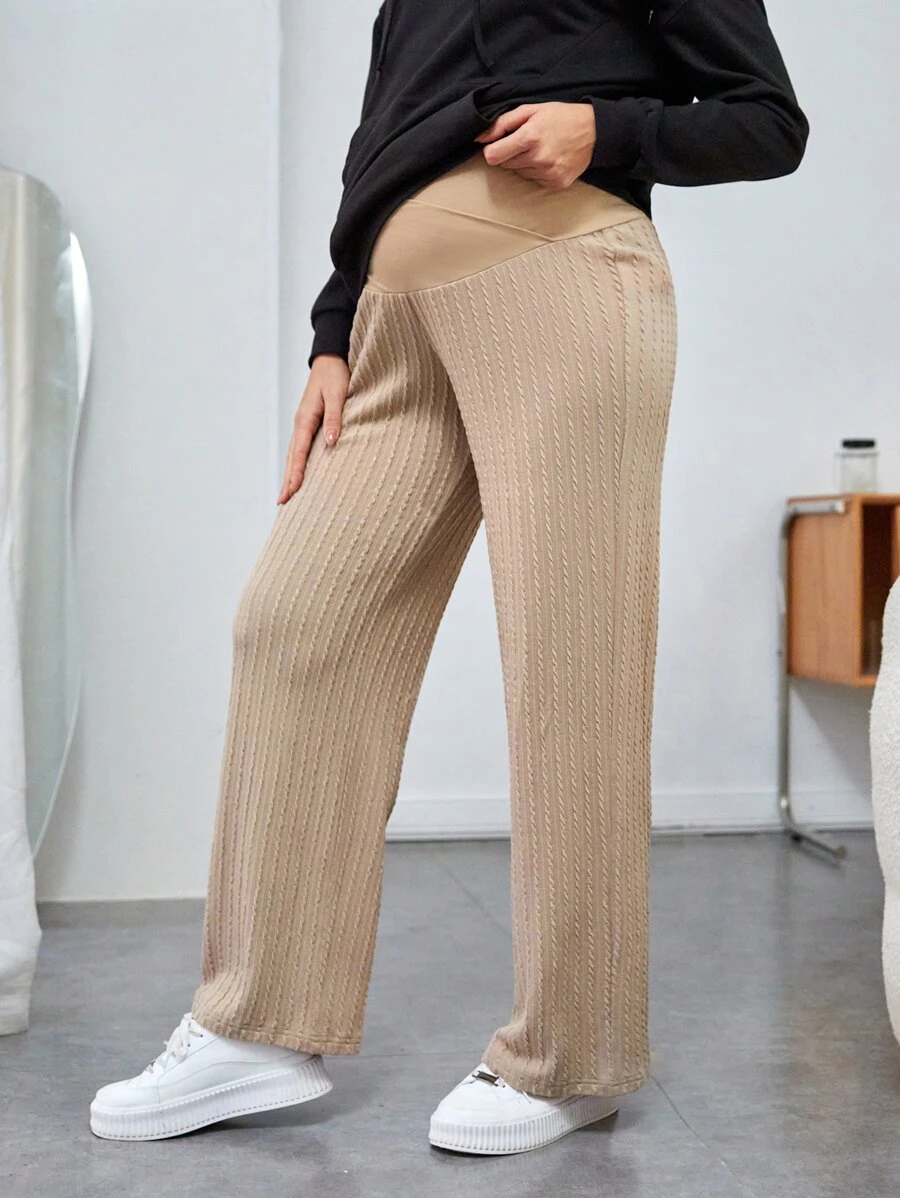 SHEIN Maternity High Waist Straight Leg Trousers - Khaki - View 1