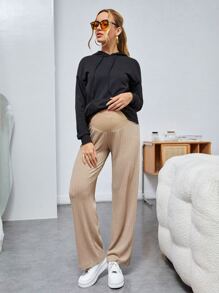SHEIN Maternity High Waist Straight Leg Trousers - Khaki - View 4