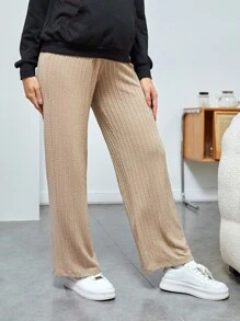 SHEIN Maternity High Waist Straight Leg Trousers - Khaki - View 5