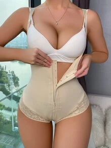 SuitURBody Contrast Lace Hook And Eye Shapewear Bodysuit Without Bra - Apricot - View 4