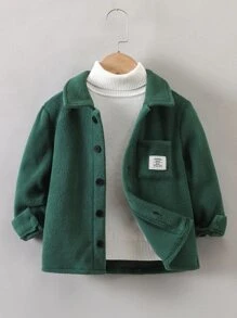 SHEIN Toddler Boys Letter Patched Detail Pocket Front Shirt Without Sweater - Dark Green - View 1