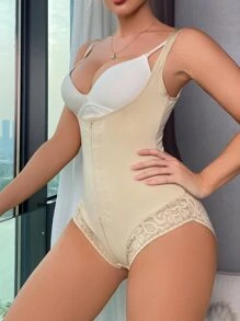 SuitURBody Contrast Lace Hook And Eye Shapewear Bodysuit Without Bra - Apricot - View 6