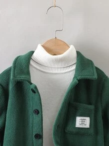 SHEIN Toddler Boys Letter Patched Detail Pocket Front Shirt Without Sweater - Dark Green - View 3