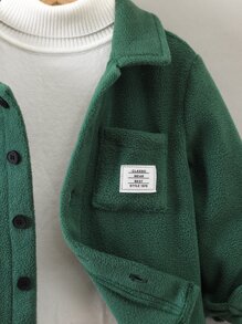 SHEIN Toddler Boys Letter Patched Detail Pocket Front Shirt Without Sweater - Dark Green - View 5