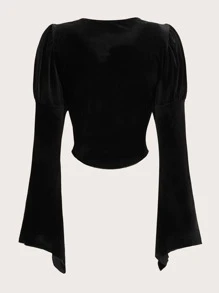 ROMWE Butterfly Appliques Velvet Tee - Black - View 2