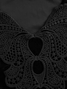 ROMWE Butterfly Appliques Velvet Tee - Black - View 4