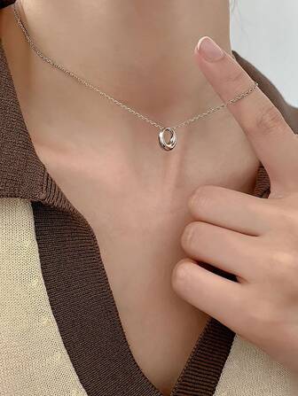 1個歐美風格時尚簡約圓形及幾何圖形中空鏈式項鏈,適用於女士,是節日禮品和日常佩戴的絕佳選擇
